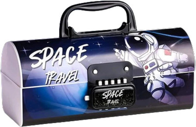 SARJUDAS ENTERPRISE Multilayer Password Lock Pencil Box, Plastic Cartoon Print Pen Case for Girls, Large Capacity Stylish Pencil Box for Boy Art Plastic Pencil Box(Set of 1, Dark Blue)