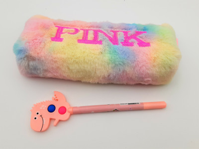 Paper Bear FUR PINK Art Polyester Pencil Box(Set of 2, White)