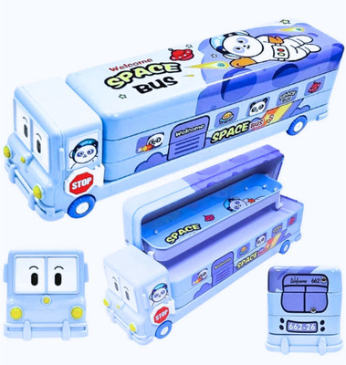 SANYA TRADERS 1 BUS BUS SHAPED DOUBLE DECKER MOVING PENCIL BOX FOR SCHOOL KIDS Art Metal Pencil Box(Set of 1, Dark Blue)