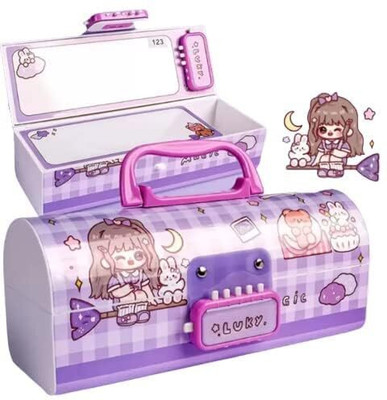 radhey preet Most Popular & Trending Girl Print Password Protected Pencil Case With Suitcase Style Made From Heavy Quality For Boy & Girl RP638 Art Plastic Pencil Box(Set of 1, Multicolor)