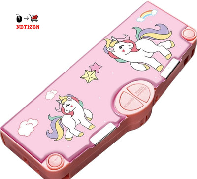 netizen Quality Magnetic Multifunction Pencil / Geometry Box For Girls Unicorn Art Plastic Pencil Box(Set of 1, Pink)