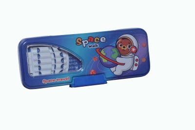 INASAN SPACE JOURNEY DOUBLE DECKER PENCILBOX WITH PENCIL HOLDERS Art Metal Pencil Box(Set of 1, Blue)