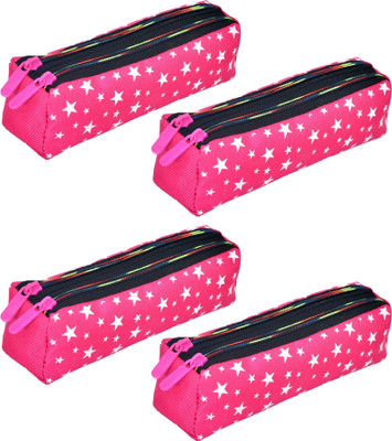 KUBER INDUSTRIES Pencil Boxes Star-Design Art Canvas Pencil Boxes(Set of 4, Pink)