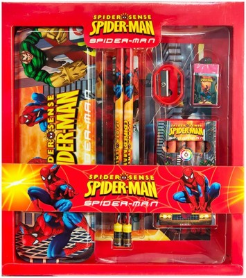 spartone Spiderman Art Designed School Set For Kids Spiderman Designed Art Metal Pencil Box(Set of 7, Red)