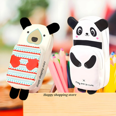 Saputra Panda & Rabbit Pencil Pouch Case for Girls Bes Gift Stationery Gift for Kids Storage Bag Makeup Bag Travel Pouch Art Artificial Leather Pencil Boxes(Set of 2, White, White)