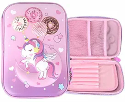 Mahaveer Collection Unicorn Printed 3D Pencil case 3D Unicorn Pencil Box Art EVA Pencil Box(Set of 1, Pink)