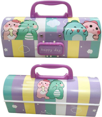 RINGHAS Suitcase Style Password Lock Multi-Layer Pencil Box for Boys, Girls, Dinosaur Suitcase Pencil Box Art Plastic Pencil Box(Set of 1, Multicolor)