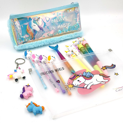spartone Premium Unicorn Designed Art with Accessories For Kids Unicorn Designed Art Polyester Pencil Box(Set of 14, Blue)