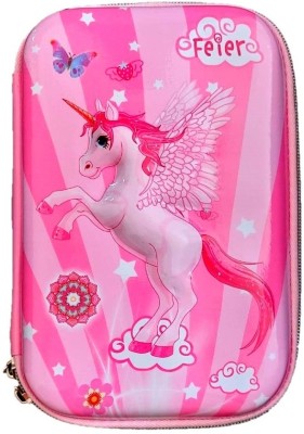 AuM Jumbo Hardtop Cute Unicorn Art Canvas Pencil Box(Set of 1, Pink)
