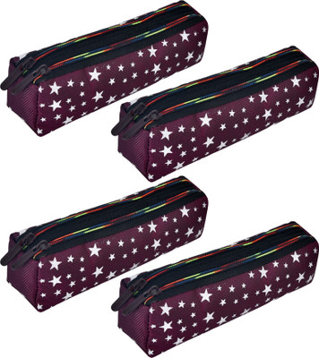 KUBER INDUSTRIES Pencil Boxes Star-Design Art Canvas Pencil Boxes(Set of 4, Maroon)