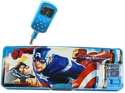 Plutofit Multipurpose Magnetic Pencil Box with LED Lamp Light 2 Side Compartment for Kids School Supplies Art Plastic Pencil Box(Set of 1, Blue)