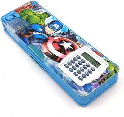CARLY Avenger Cartoon Magnetic Pencil Box with Calculator & Dual Sharpener for Kids by MGR Group Art Plastic Pencil Box(Set of 1, Multicolor)