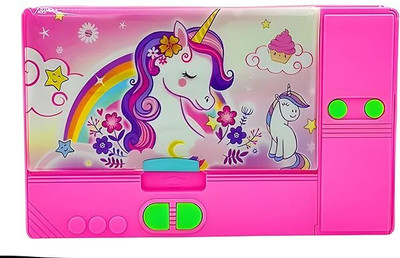 Royal krafts Jumbo magnetic Unicorn design Art Plastic Pencil Box(Set of 1, Pink)