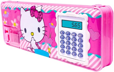 CARLY Hello Kitty Magnetic Pencil Box with Calculator & Dual Sharpener for Kids by MGR Group Art Plastic Pencil Box(Set of 1, Pink)