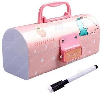 MANAKITOYS Pencil Box with Code Lock Pen Case Kids Pencil case Password Lock Pencil Box Case Multi-Layer Pencil Box for Boys Girls Art Plastic Pencil Box(Set of 1, Pink)