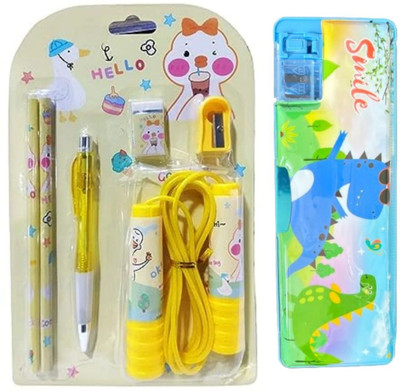 Teakwood Dinosaur Dinosaur, hello Art Plastic Pencil Box(Set of 1, Yellow)