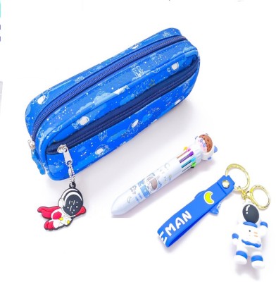 Skstore 1 Space Star Pan Theme Case Ubicorn Key Chain and 10 in 1 Colouring Pen Art Plastic Pencil Box(Set of 1, Multicolor)