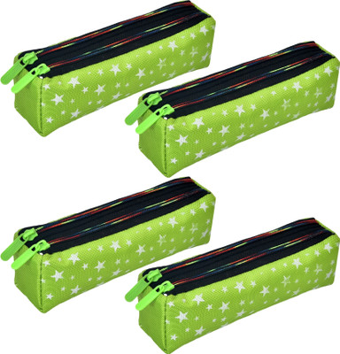 KUBER INDUSTRIES Pencil Boxes Star-Design Art Canvas Pencil Boxes(Set of 4, Green)