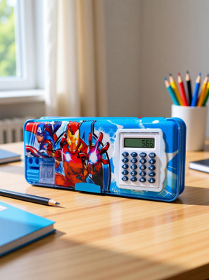 CDT Stationery Pencil Box with Calculator, & Dual Sharpener, for Kids for School, SpiderMan Art Plastic Pencil Box(Set of 1, Multicolor)