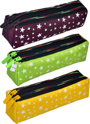HOMESTIC Pencil Boxes Star Printed Art Canvas Pencil Boxes(Set of 3, Multicolor)