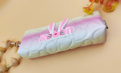 Paper Bear Rabbit Rabbit Art Polyester Pencil Box(Set of 1, Pink)