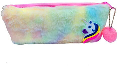 ARBTOYS Unicorn Soft Plush Fur Fabric Pencil Case Unicorn Art Canvas Pencil Box(Set of 1, Multicolor)