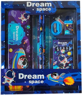 spartone Dream Space Art Designed School Set For Kids Dream Space Designed Art Metal Pencil Box(Set of 7, Blue)