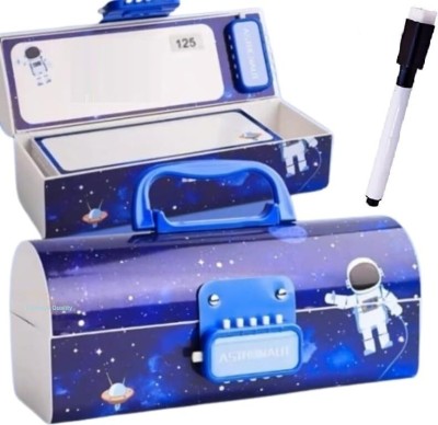 SPOT HUNT Pencil Box Case with Code Lock Large Capacity Multi-Layer (Space Blue Astronaut) Space Astronaut Art Plastic Pencil Box(Set of 1, Blue)