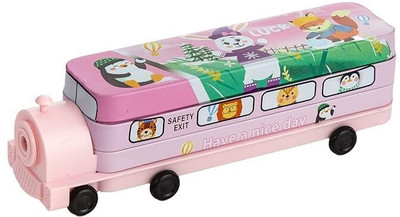 Royal krafts School Bus/Train Metal Pencil Box For Kids Snowman Art Plastic Pencil Box(Set of 1, Pink)