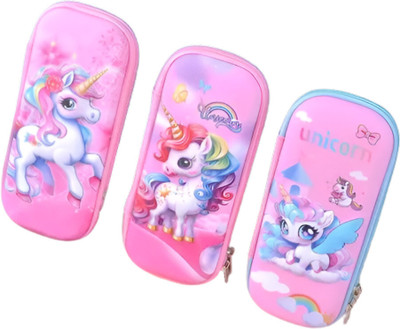 Toys R Us Unicorn Unicorn Unique Design All 3 Different in 1 Combo Art Plastic Pencil Boxes(Set of 3, Pink)