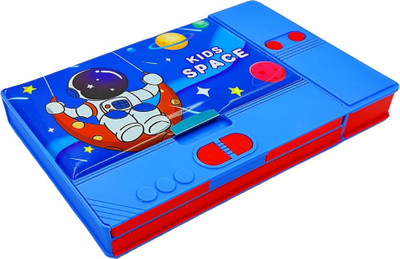 A Quints Multipurpose Big Size Magnetic Dual Side Spacious Art Plastic Pencil Box Attractive Art Plastic Pencil Box(Set of 1, Blue)