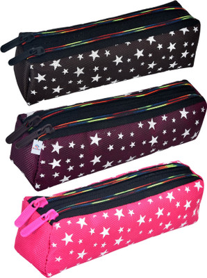 Heart Home Pencil Boxes Star-Design Art Canvas Pencil Boxes(Set of 3, Multicolor)