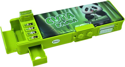 Zahira Multifunctional Password Lock Double Sided Compass Box for Kids Panda Art Plastic Pencil Box(Set of 1, Green)