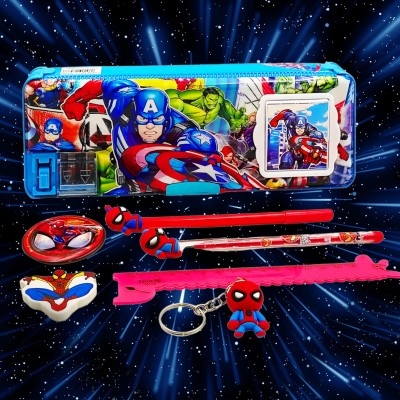 dishvy Avengers Pencil Box with Calculator, sharpner and Accessories- Captain Art Plastic Pencil Box(Set of 1, Multicolor)
