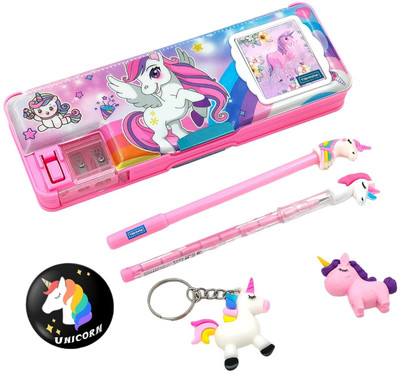 Miss & Chief Unicorn Unicorn Art Plastic Pencil Box(Set of 1, Pink)