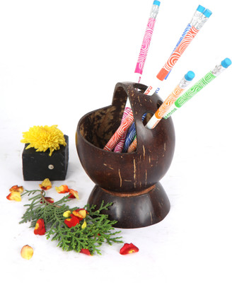 Beetroots 1 Compartments Wooden Eco-friendly Coconut shell Pen stand Desk organizer(Brown)