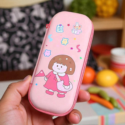 Colorbee Stylish Pink Pen Case: Cute Cartoon Girl in Pink Birthday Dress for Daily Use Cartoon Characters, Cute Girl, Stars & Teddy Bear Art Polyester Pencil Box(Set of 1, Multicolor)