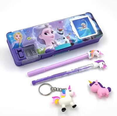 VELORA sister Magnetic Closure Built-in Calculator Dual Sharpene Spacious Design Portable Art Plastic Pencil Box(Set of 5, Purple)