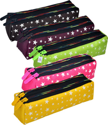 Heart Home Pencil Boxes Star-Design Art Canvas Pencil Boxes(Set of 5, Multicolor)