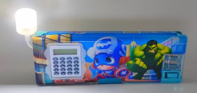 dishvy Captain America Pencil Box with Integrated Lamp, Calculator and Sharpeners Captain America Art Plastic Pencil Box(Set of 1, Blue)