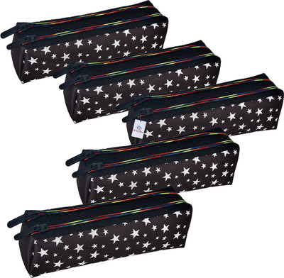 Heart Home Pencil Boxes Star-Design Art Canvas Pencil Boxes(Set of 5, Black)