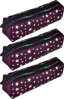 KUBER INDUSTRIES Pencil Boxes Star-Design Art Canvas Pencil Boxes(Set of 3, Maroon)