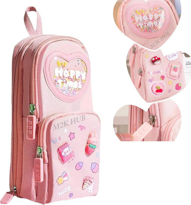 ZWEELAY Three Layer Schoolbag Shaped Pencil Pouch Simple Art Polyester Pencil Box(Set of 1, Multicolor)