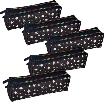 KUBER INDUSTRIES Pencil Boxes Star-Design Art Canvas Pencil Boxes(Set of 5, Black)