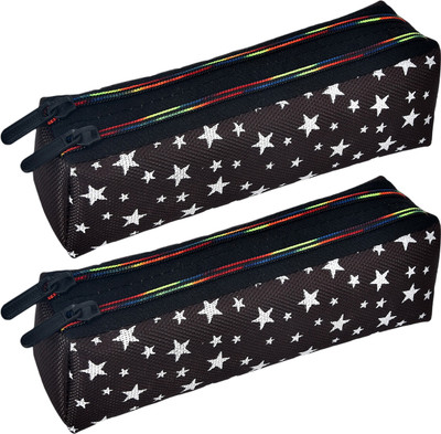 KUBER INDUSTRIES Pencil Boxes Star-Design Art Canvas Pencil Boxes(Set of 2, Black)