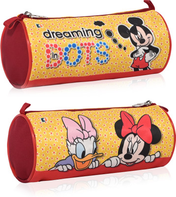 DISNEY Pencil Pouch Dots Mickey Print Art Canvas Pencil Boxes(Set of 2, Yellow)