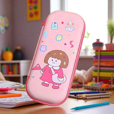 Colorbee Pink Cartoon Princess Angel Pencil Organizer Birthday Zippered Case Daily Use Cartoon Characters, Cute Girl, Stars & Teddy Bear Art Polyester Pencil Box(Set of 1, Multicolor)