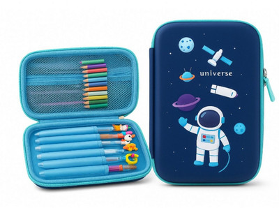 K3NTERPRISES Hard EVA Pencil Box with 3D Astronaut Print for Boys Girls astronaut Art EVA Pencil Box(Set of 1, Dark Blue)