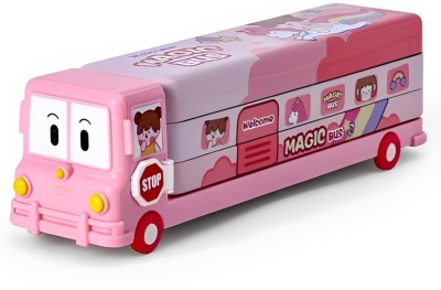 Skygenix School bus Cute Art Plastic Pencil Box(Set of 1, Pink, Light Blue)