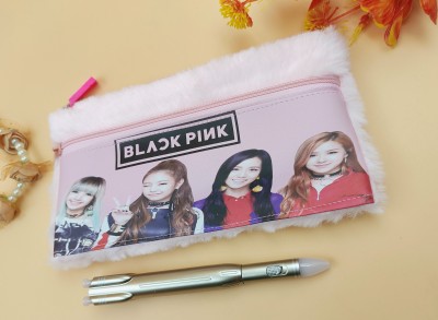 Paper Bear BlackPink Fur Pouch Art EVA Pencil Box(Set of 1, Pink)
